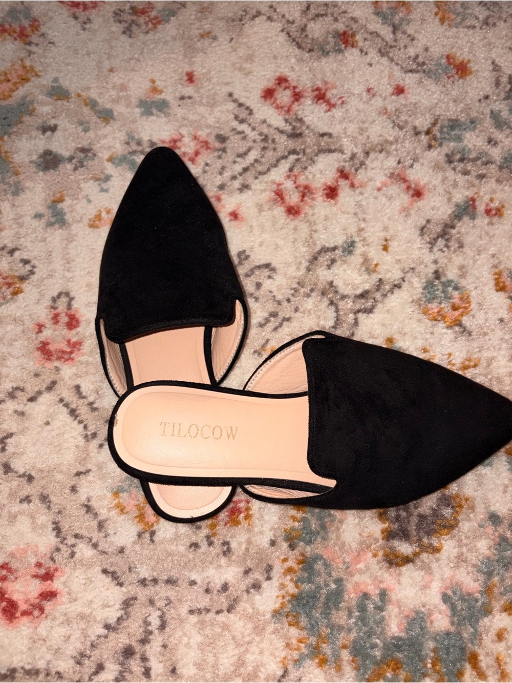 TILOCOW Black Pointed Toe Slide Flats/Mules